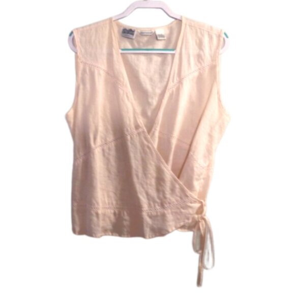 RICHARD MALCOM Irish Linen light peach sleeveless wrap blouse Women's size XL - Picture 1 of 4